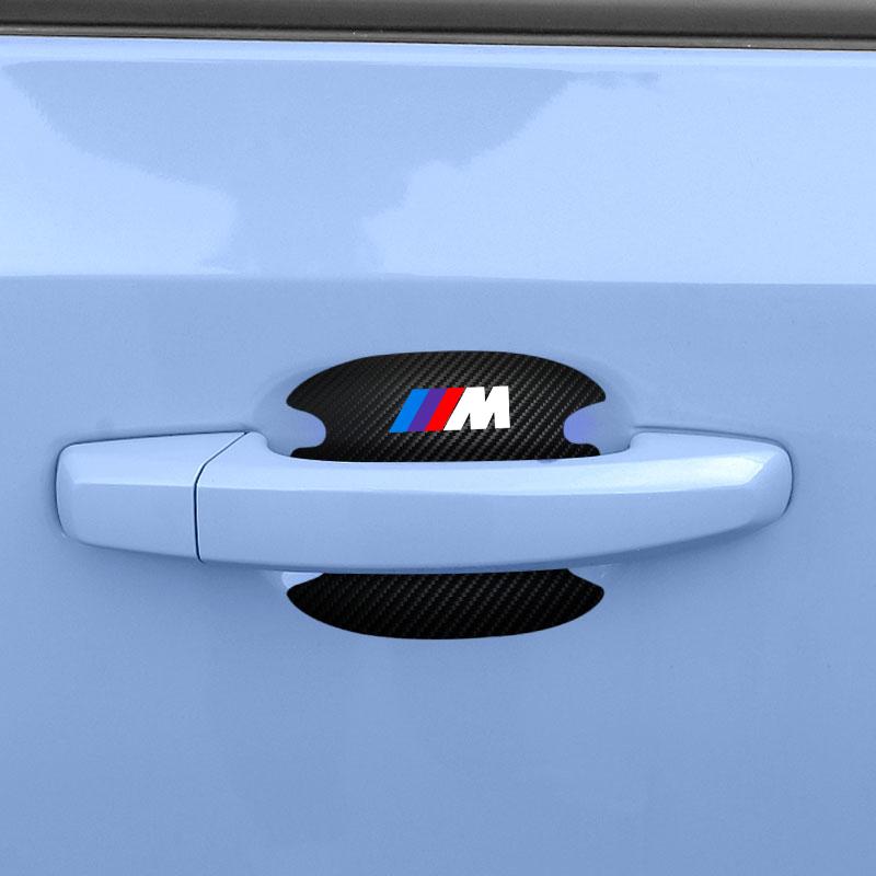 4PCS Car Door Handle Protection Sticker Emblem Car Decoration Styling For BMW M E34 E36 E60 E90 E46 E39 E70 F10 F20 F30 X5 X6 X1 M3 M5 M6 E71 F01 F02