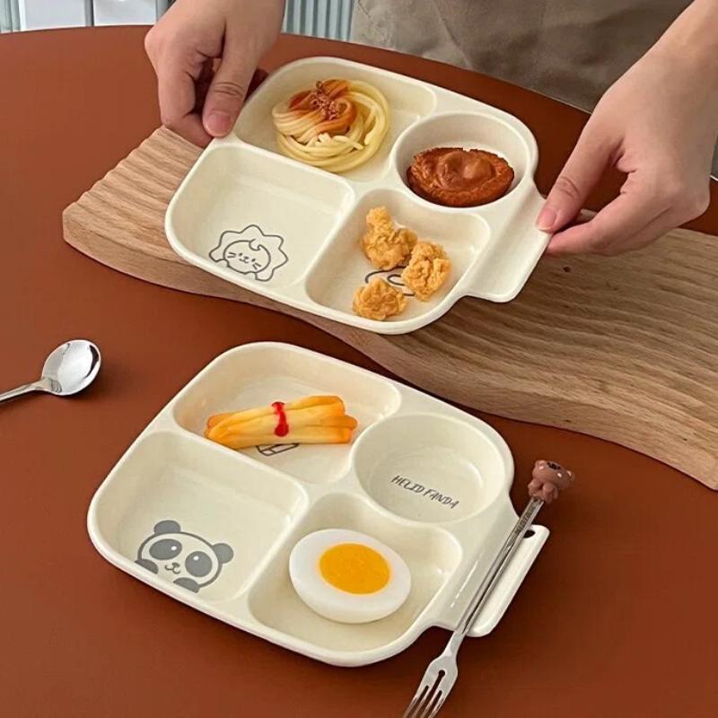 WORTHBUY Dessert Salad Plate With Compartment Stackable Dishes Square Plastic Dinner Plate Dishwasher Safe Student Kid Tableware