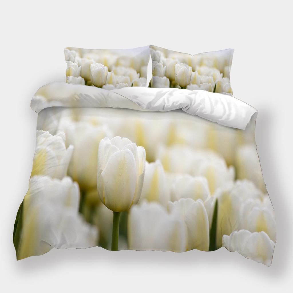 3D Printed Flower Bedding, Women's and Girls' Down Duvet Covers and Pillowcases, 2/3pc King Queen Bed Full-size Duvet Cover Gift