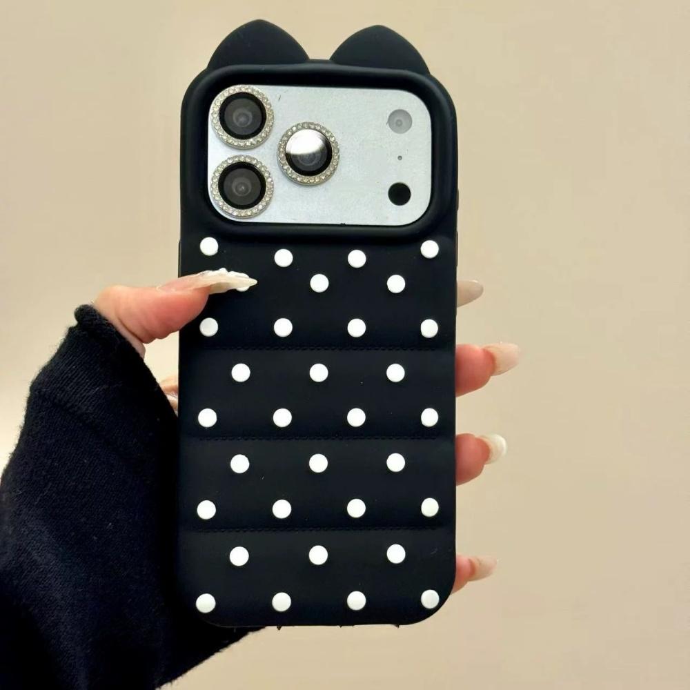 

Cartoon three-dimensional full screen polka dot cat ear suitable for iphone17promax mobile phone case Apple 16 silicone 15 all-inclusive iPhone 14 Pro Max