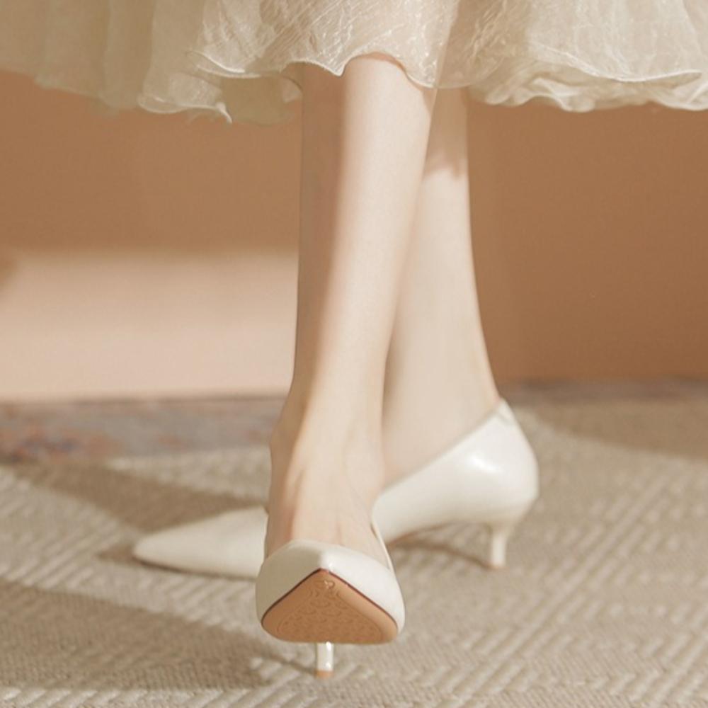 2026 Neue Damen-High Heels aus weichem Leder - Dünner Absatz Spitz zulaufende Spitze Off-White Professionelle Arbeitsschuhe, Ermüdungsfreie Füße, XCY41-Y5-8