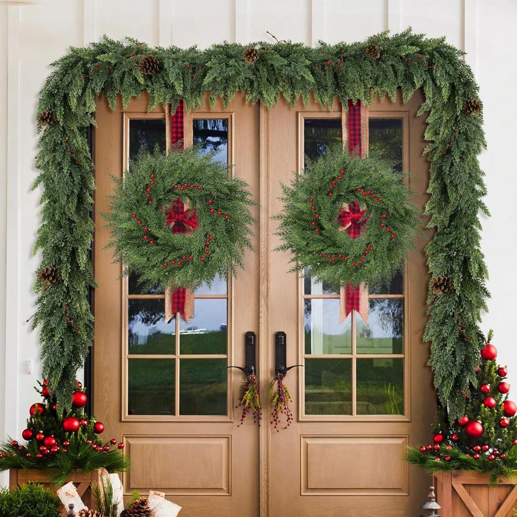 Luxury Christmas Wreath with Red Berries for Door or Wall, Indoor or Outdoor Holiday Decoration