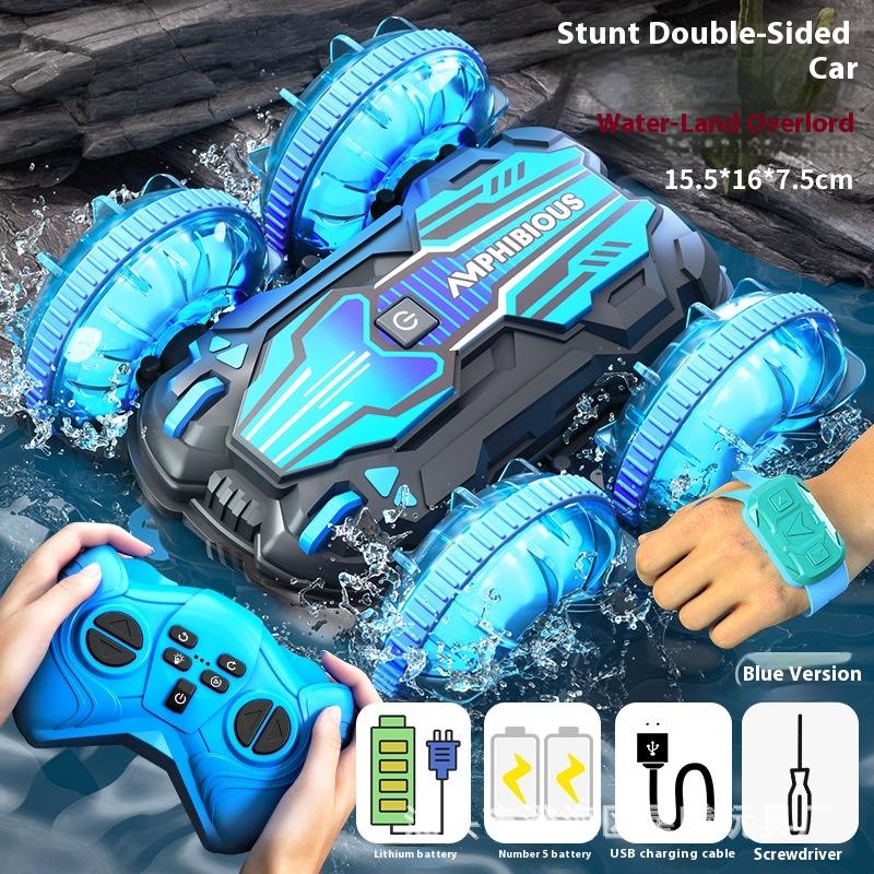 New Transparent Double-Sided Stunt Car Amphibious Four-Wheel Drive Lighting 2.4g Children'S Remote Control Car Toy Car Gift
