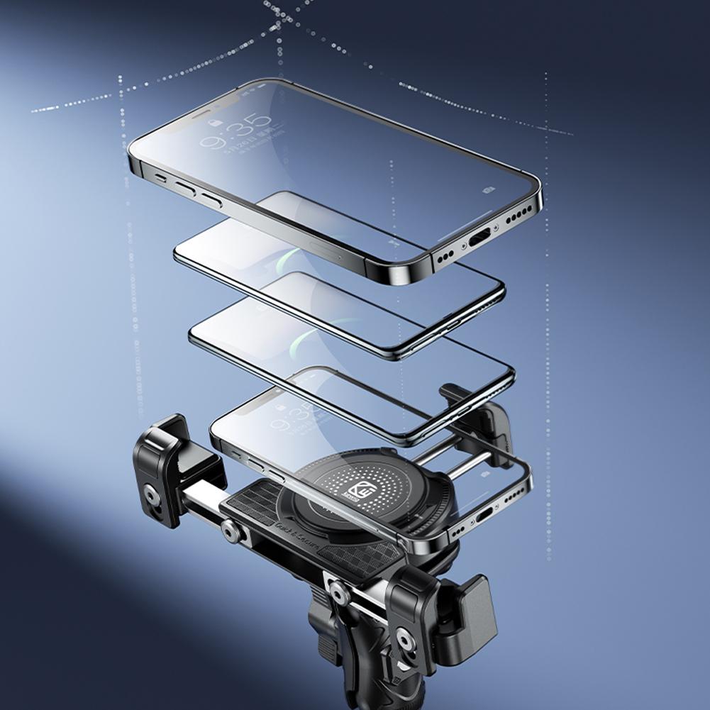 Motorcycle Phone Holder Shock Absorber Anti-Shake Handlebar Rearview Mirror Mount Anti-Theft Mobile Phone Stand for 5.4-7.2 Inch