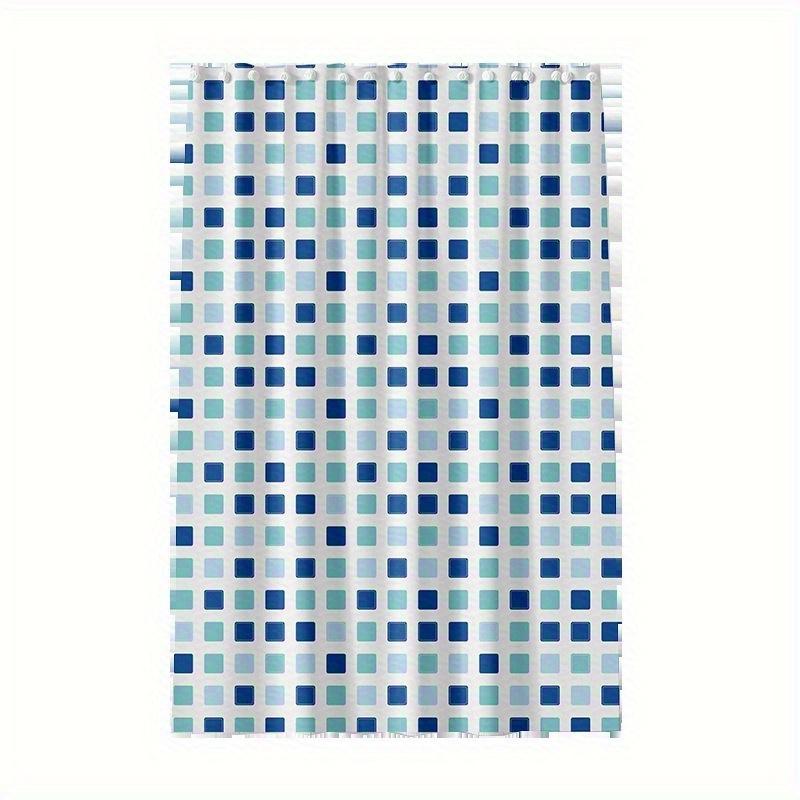 Duschvorhang: Modernes blau-weißes geometrisches Quadratmuster für eine stilvolle Badezimmerdekoration
