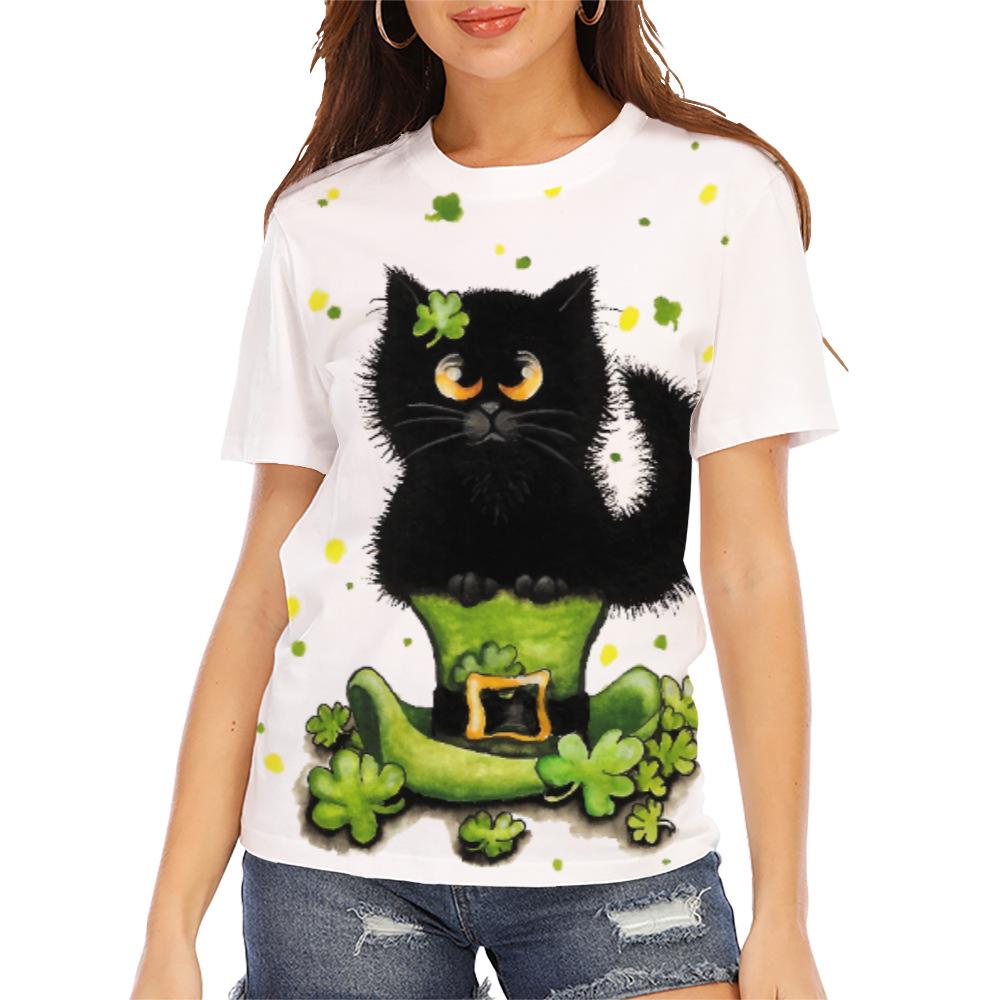 Letní dámské tričko s kulatým výstřihem a 3D potiskem zvířat, módní ležérní s krátkým rukávem