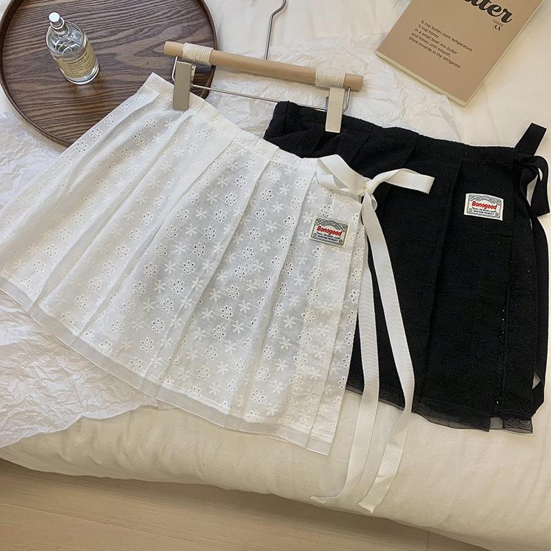 

Layered Spring-Summer Lace-Up Midi Skirt with Waist Seal One Size цветочный/белый
