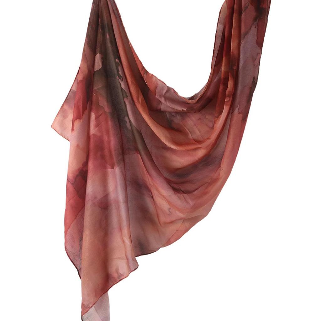 "Ethnic Watercolor Modal Cotton Shawl Satin Print Scarf for Women"