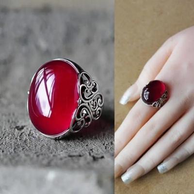 Vintage Red Crystal Zircon Ring for Women Girls  New Fashion Copper Color Geometry Metal Rings Wedding Party Jewelry Gifts