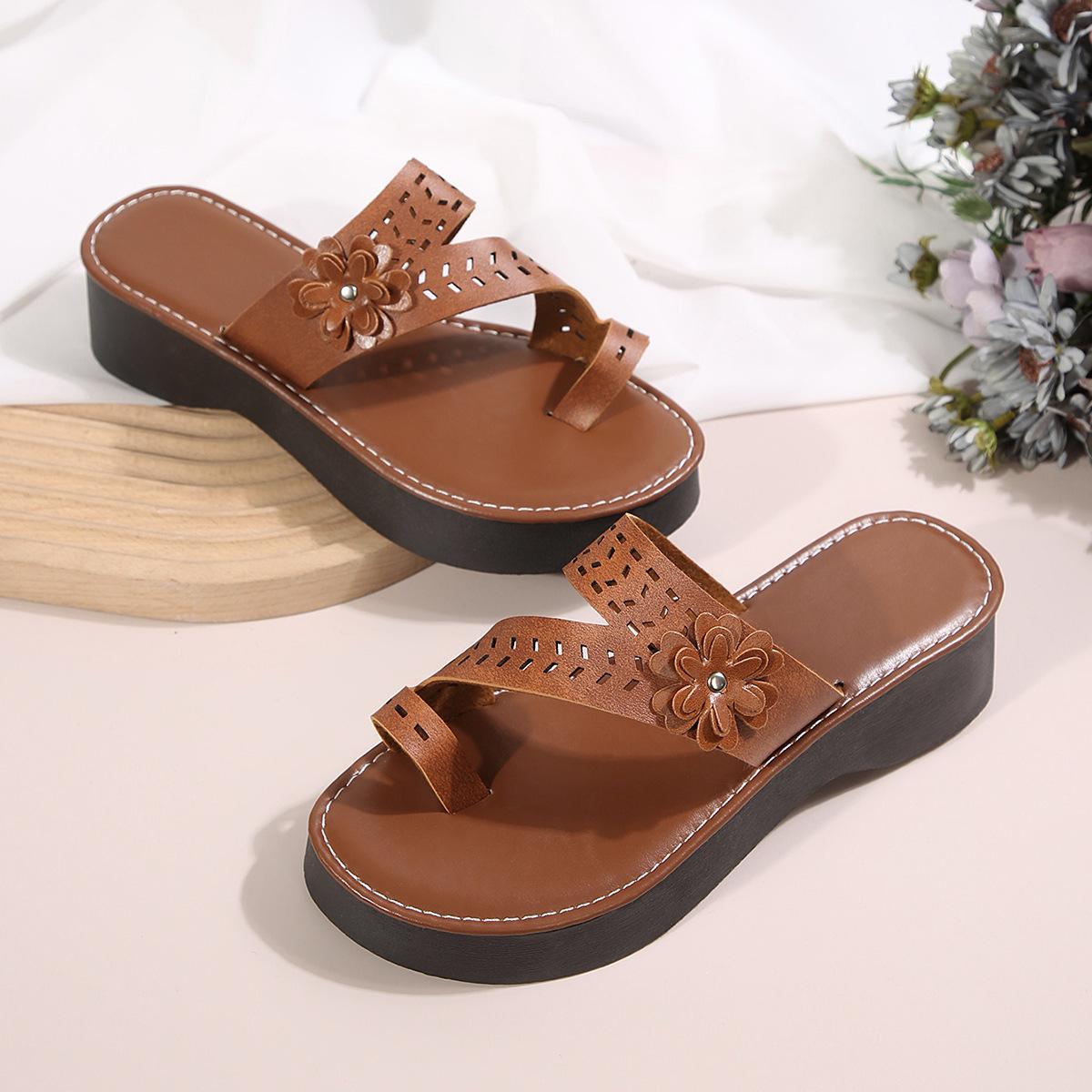 

Fashion Slippers Casual Female Shoes Big Size Flower Rubber Flip Flops Low Slides Platform Luxury 2025 Hawaiian Fashion Rome Sandals 36 коричневый