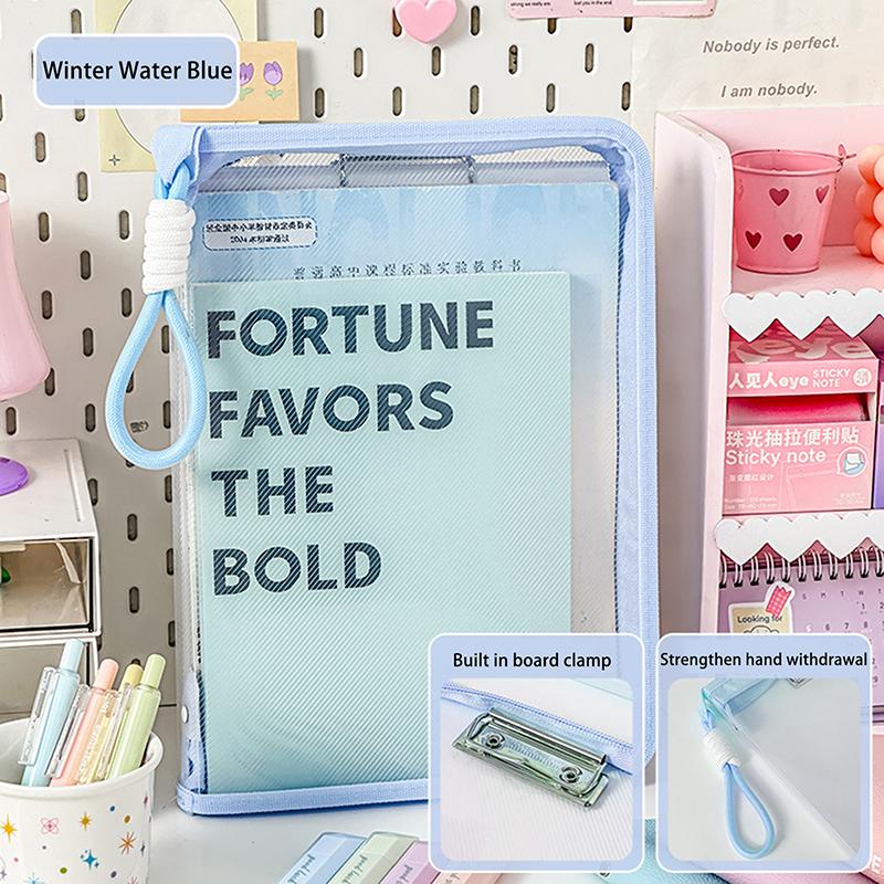 1 шт. Арт Прозрачная Папка-конверт на молнии для хранения тестовых работ, Студенческая Ручная Мультяшная с Клипбордом, Жесткий Чехол, Держатель для Домашних Заданий синий