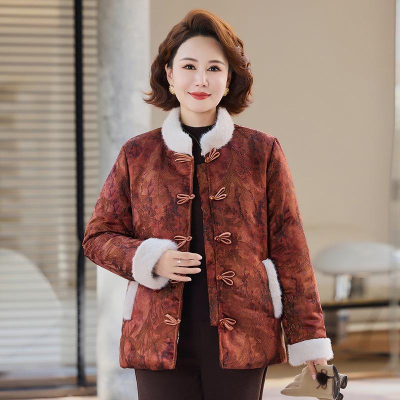 Mom Winter Clothes Velvet Warm Padded Jacket Noble Middle-aged Women's Clothing Grandma Thickened Padded Jacket New