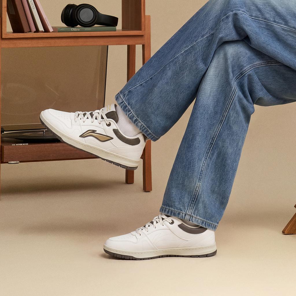Li Ning Tianji LITE Skateboard Shoes Men's Low Top Coconut Milk White/Dried Pine Green AGCW253-4