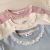 Girls' Casual Lace-edged Short-sleeved T-shirt For Summer, Children's  Cute Top