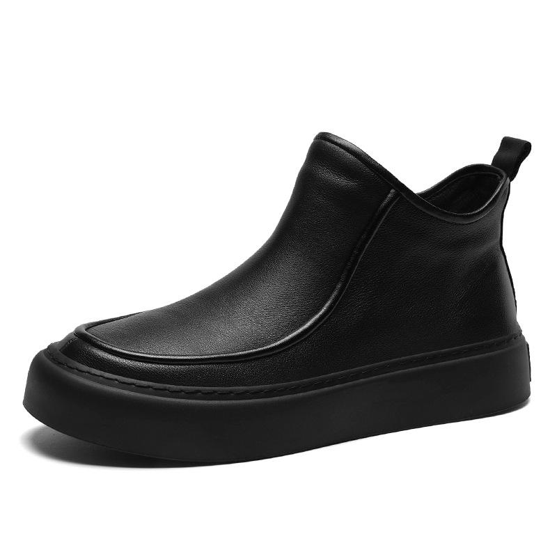 2025 Trending Men's Leather High-Top Motorcycle Boots Comfortable Non-Slip Casual Streetwear Shoes Fashion Black Boots for Men