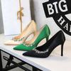 Elegant Party High Heels Pointed Toe Satin Rhinestone Stiletto Pumps Women Shoes
