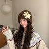 Polyester 3D Floral Knitted Beanie Hat Ear Protection Earflap Hat  Outdoor Activities