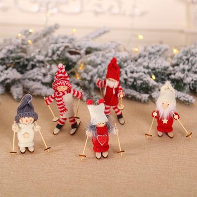 Christmas Ski Girl Doll Handmade Knitted Hat Clothes Reusable Xmas Tree Hanging Gnome Decoration Ornament Pendant Party Holiday Festival Gift