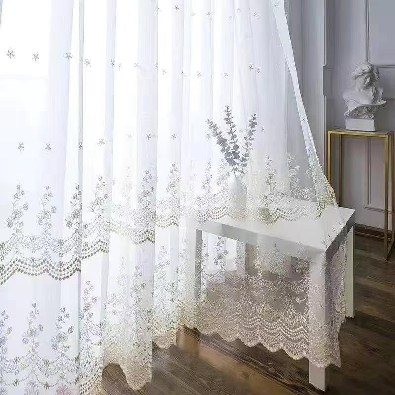 Embroidery Sheer Tulle Curtains for Living Room Transparent White Voile Sheer Curtain Window Drape Custom Size