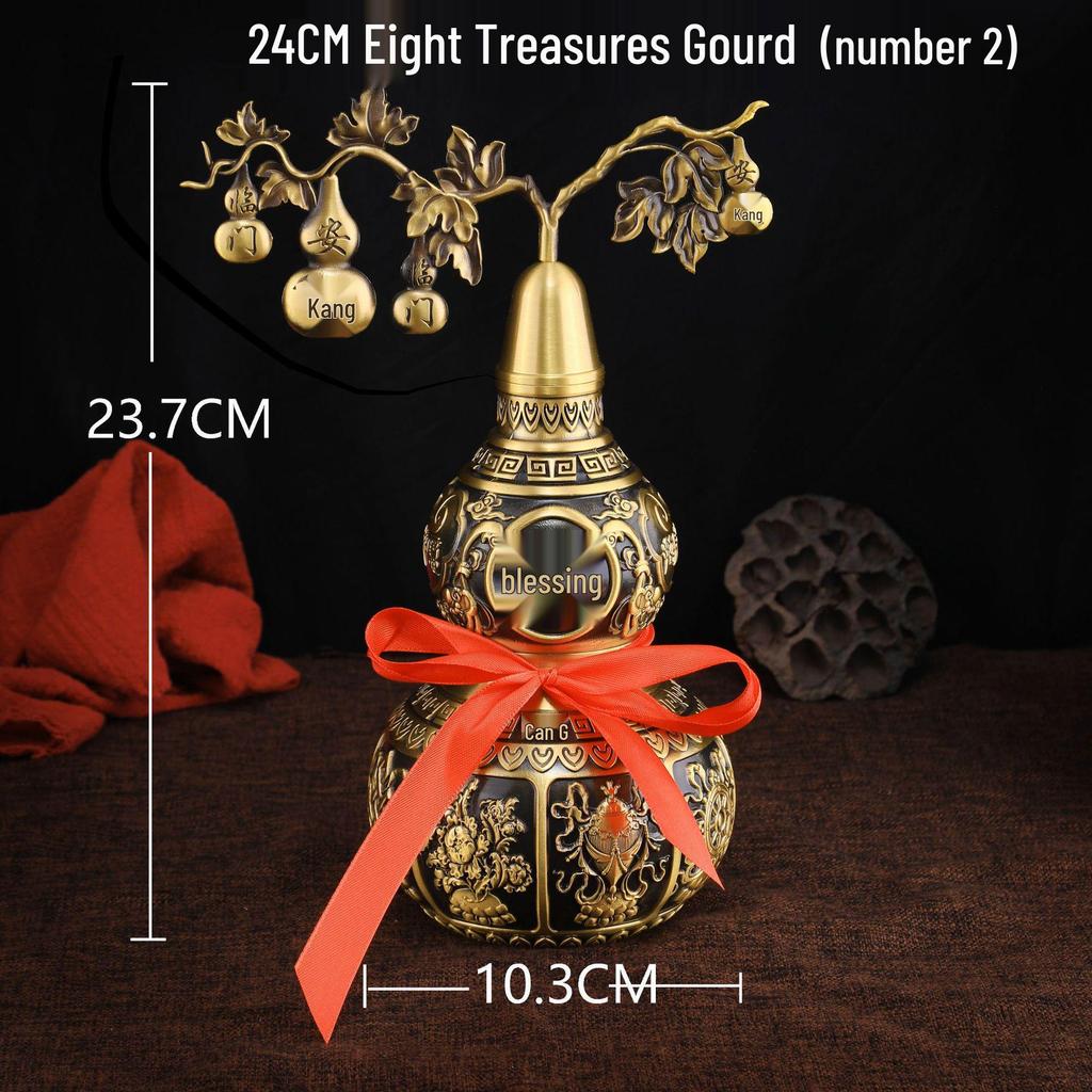 Brass Eight Treasures Gourd Ornament for Wealth, Prosperity, Health, and Peace 