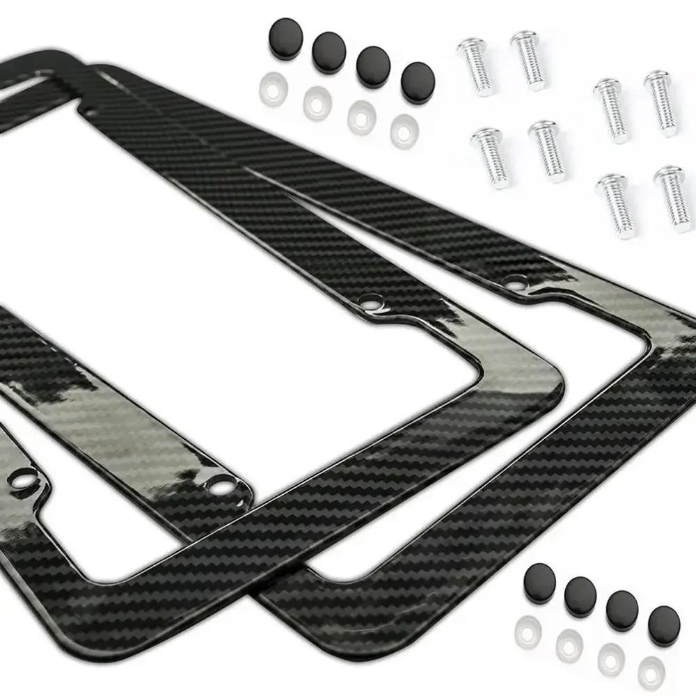 1/2PCS Car 30*15CM License Plate Frame Carbon Pattern Plastic License Plate Frame Bracket with Standard Screw Kit Accessories
