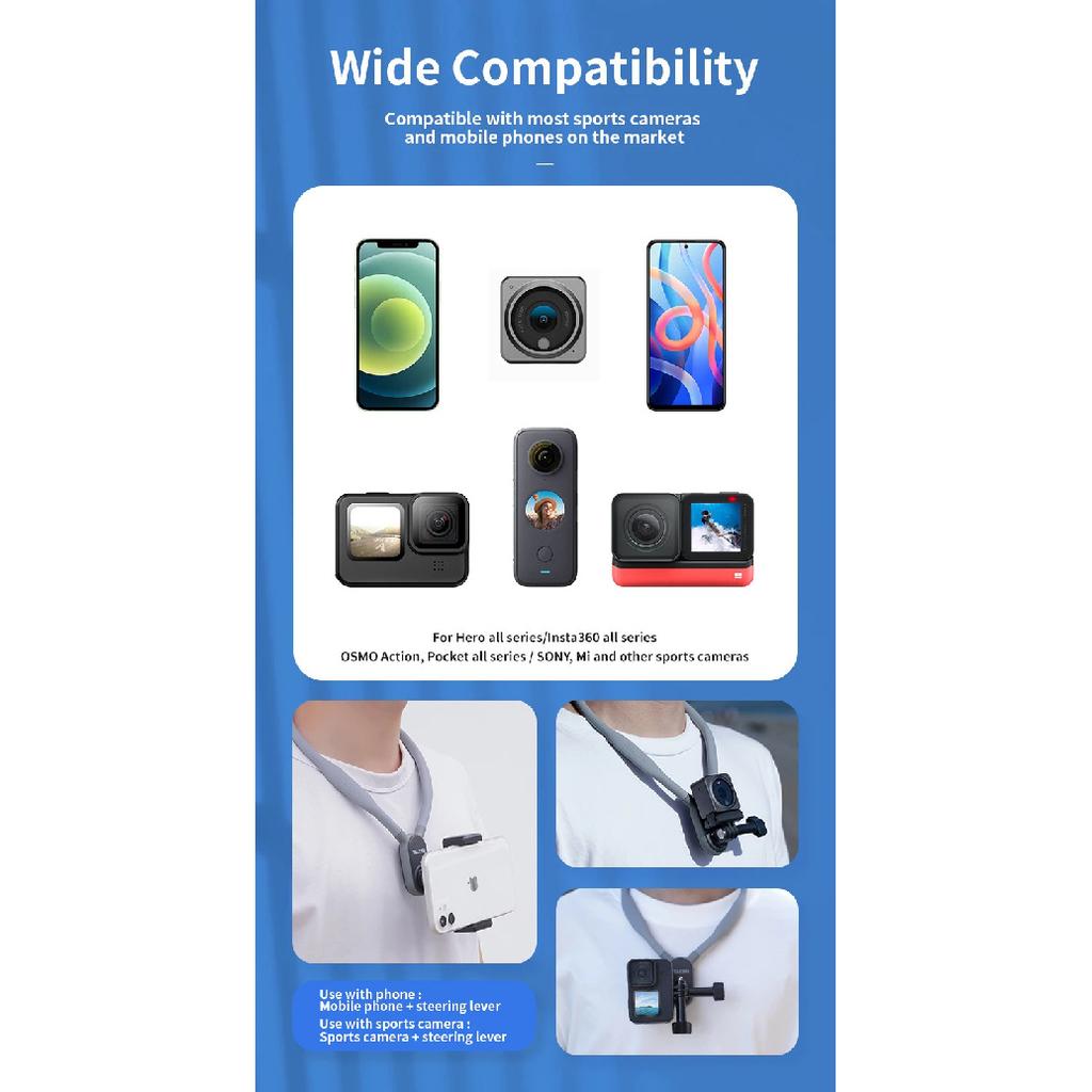 TELESIN Silicone Neck Hold Mount for GoPro Hero 13 12 11 10 9 8 Insta360 DJI Osmo Action Smartphone Magnetic Action Accessories