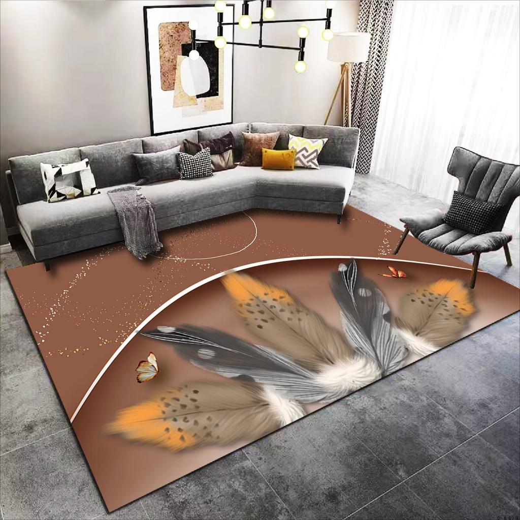Modern Light Luxury Rugs for Living Room Feather Pattern Home Decoration Carpet Bedroom Non-slip Rug Lounge Coffee Table Mats