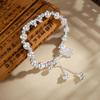 Lily of the Valley Cat's Eye Flower Beaded Bracelet: Elegant Handmade Woven Silver Jewelry for Women
