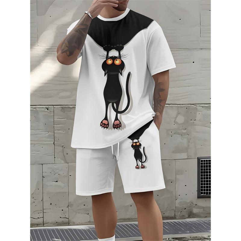 Summer New Letter Print Men's Suit Fashion Short Sleeve Shorts Suit Outdoor Street Men's Sports Shorts Daily Casual Pants