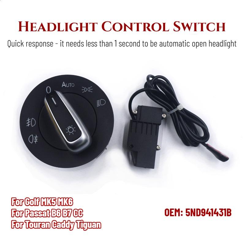 For Golf MK5 MK6 Passat B6 B7 CC Touran Caddy Tiguan Chrome Headlight Switch 5ND941431B Add Auto Function