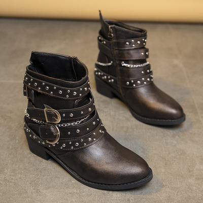Damskie Jesienno-Zimowe Botki na Grubym Obcasie, Szerokie Łydki, Botki za Kostkę z Paskiem, Martensy Damskie, Skórzane Botki Plus Size