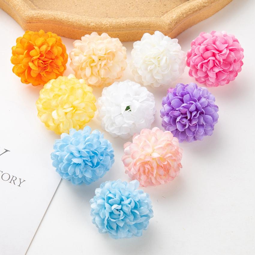 50Pcs Artificial Hydrangea Flowers for Wedding Garden Home Decor Christmas Party Diy Candy Box Scrapbook Pink Ball Chrysanthemum