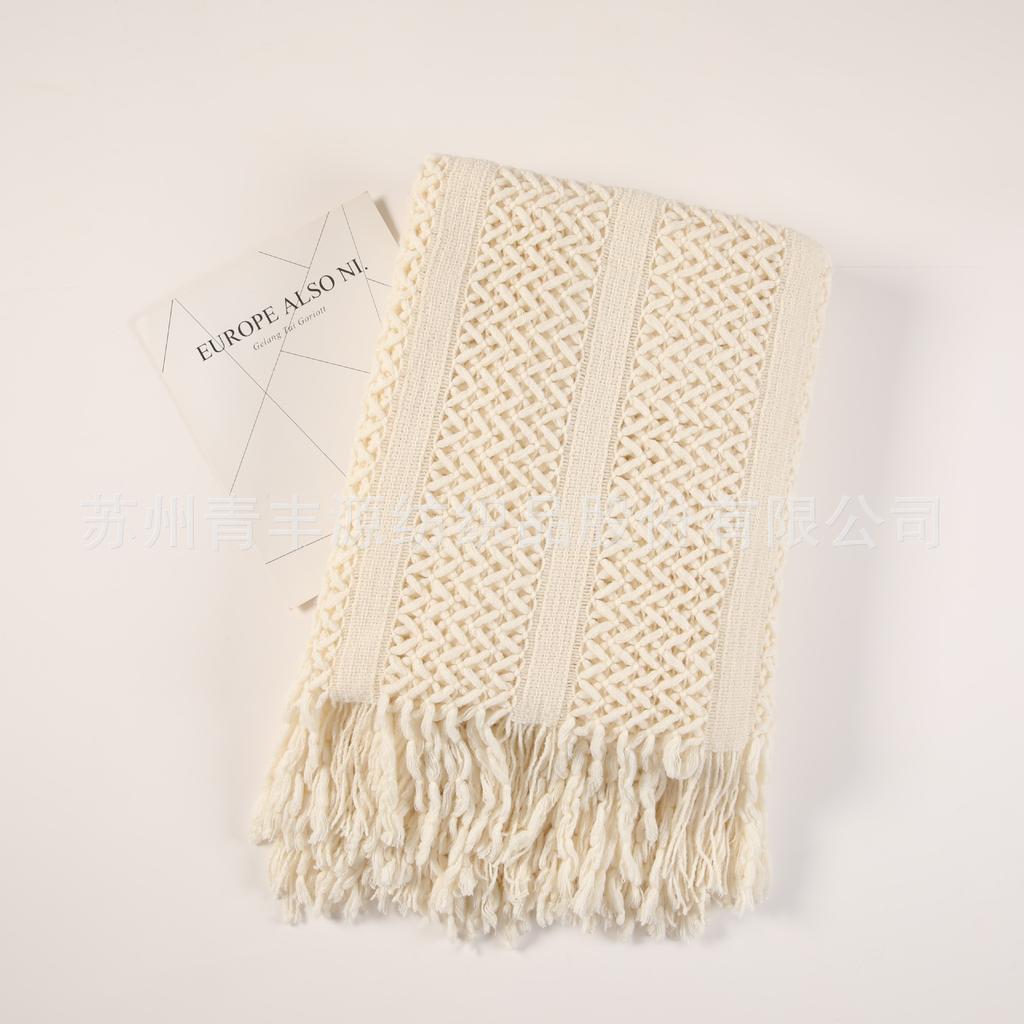 Nordic Sofa Blanket Knitted Hotel Throw Ins Blankets Bed End Hollow Out Artistic Tassel Warm Nap 8 Colors Korean Style Fashion