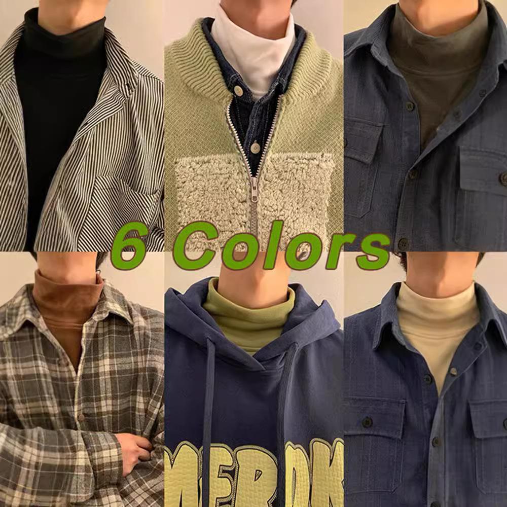 Męska Jednolita Kolorowa Warstwa Bazowa Jesienna Moda Półwysoki Dekolt Długi Rękaw T-Shirt Unisex Wszechstronna Odzież Codzienna Idealna do Noszenia Warstwowego z Bransoletką
