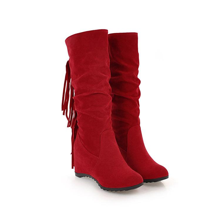 Mote Dame Flate Støvletter Lave Gummi Hæler Søm PU Kort Plysj med Dame Gummistøvler Regn Lav PU Hæler Søm Kort Plysj