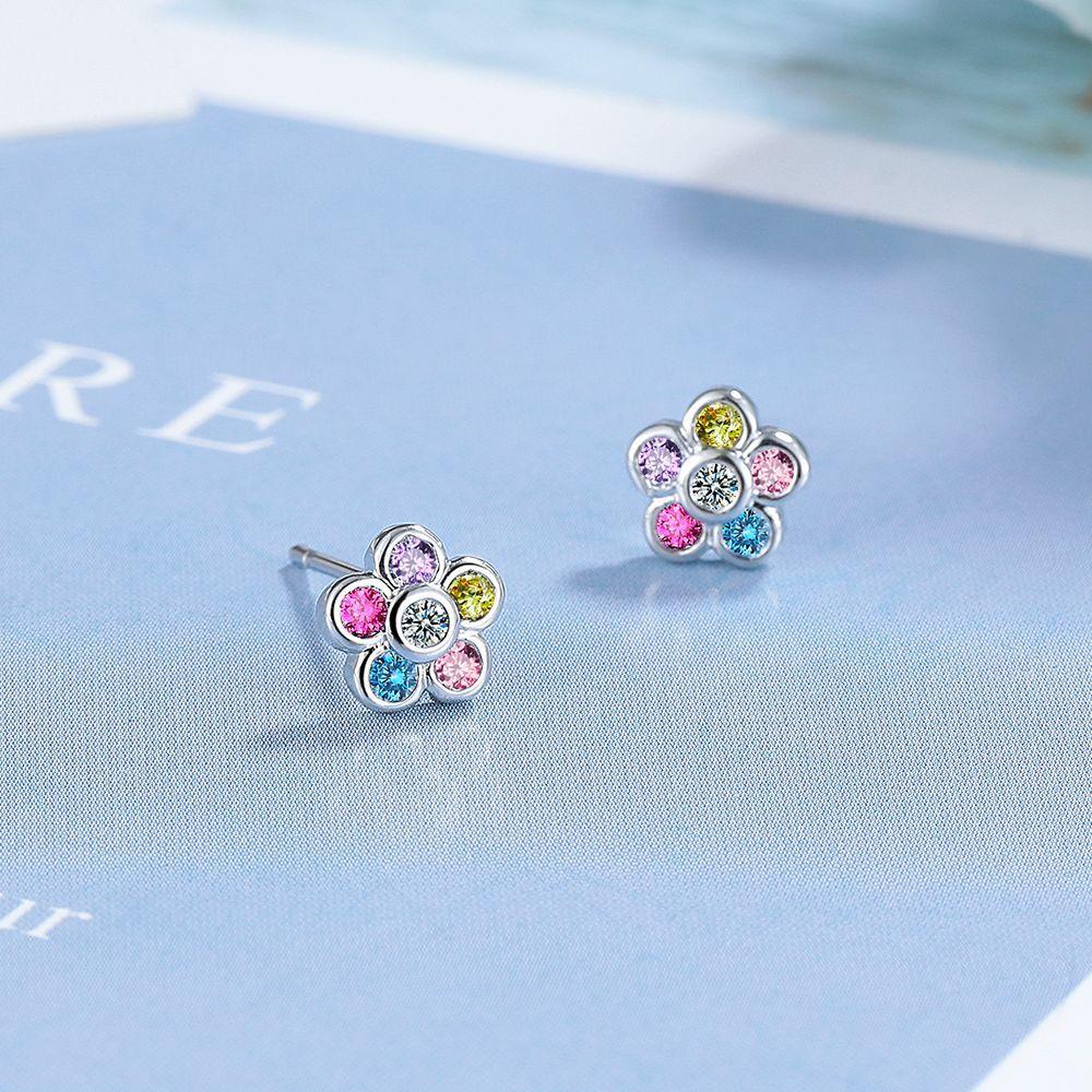 

2026 Fashion Versatile Rainbow Flower Stud Earrings Zircon Exquisite Earrings European and American Earbone Studs платиновий