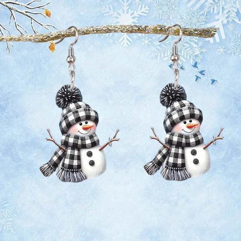 Stylish Snowman Ear Jewelry Acrylic Texture Party Earrings Fashion Geometric Pendant Accessories for Party and Daily