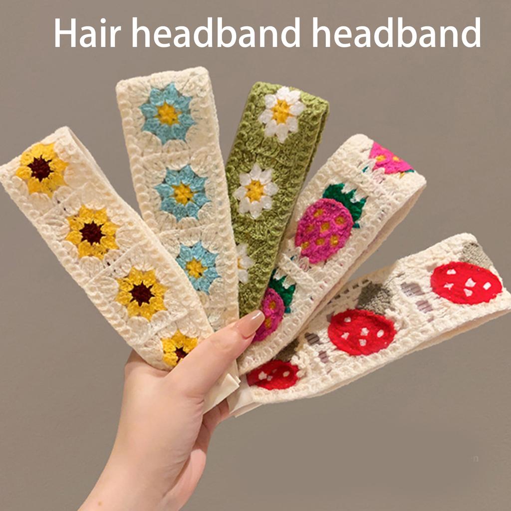 Retro Knit Adjustable Hairband for Adults Soft and Comfortable Headband Knitting Floral Hairpieces for Women and Girls