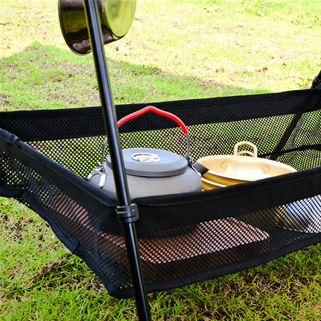 Picnic Under Table Storage Bag Desk Storage Box Tripod Mesh Basket Organizer for Camping Table Tripod Rack