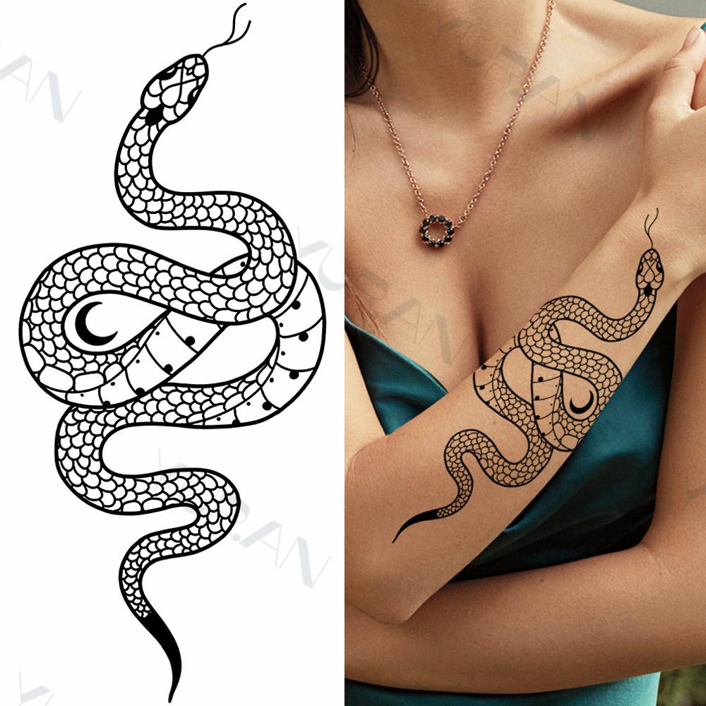 Zwarte Grote Slang Bloem Fake Tattoo Sticker Voor Vrouwen Dot Rose Pioen Tijdelijke Tattoos DIY Water Transfer Tatoos Meisjes