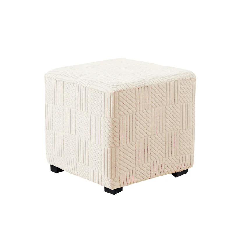 1PC Square Jacquard Ottoman Slipcover Durable Stretch Footrest Cover Anti-slip Storage Stool Furniture Protector Pouf Cover Home