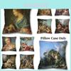Rococo Art Oil Painting Peach Skin Velvet Pillowcase Home Decor Sofa Square Pillow Nap Cushion