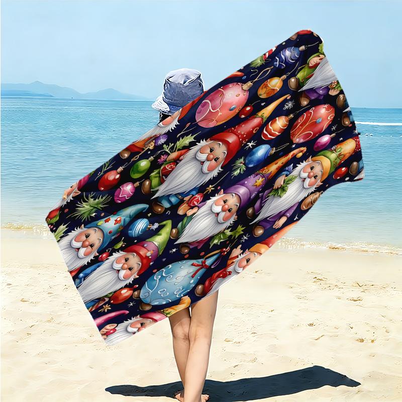 1Pc Christmas Gnome Snow Beach Towel Microfiber Beach Towel Thin Absorbent For Beach Swimming Yoga Bath Sports