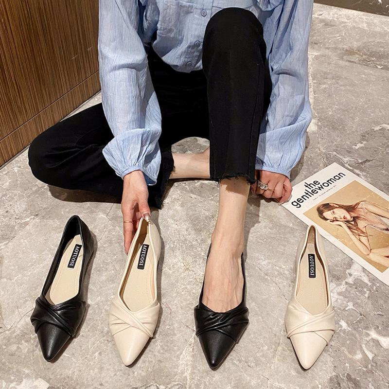 Flat shoes women's pointed head shallow mouth soft sole spring single shoes versatile soft leather pregnant women ladyshoes 833-6 comfortable versatil