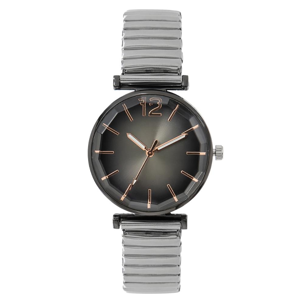 Women Fashion Gradient Colour Round Studded Quartz Watch Casual Stainless Steel Elastic Buckleless Strap Ladies Watches Clock
