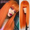 XINRAN Lange gerade weinrote Perücke mit Pony, synthetische Perücken für Frauen, hitzebeständiges Naturhaar für die tägliche Halloween-Cosplay-Party