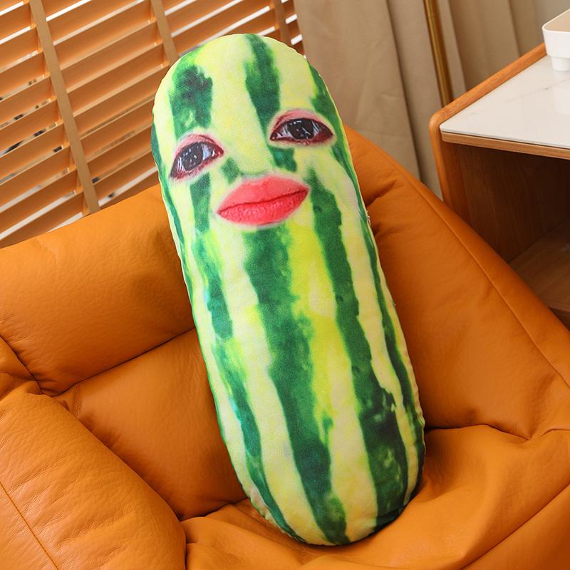 4060Cm Grappig Lang Watermeloen Pluche Kussen Gevuld Emotie Gezicht Groen Fruit Lange Kussen Slaapmaatje Feest Attribuut Cadeau 40cm