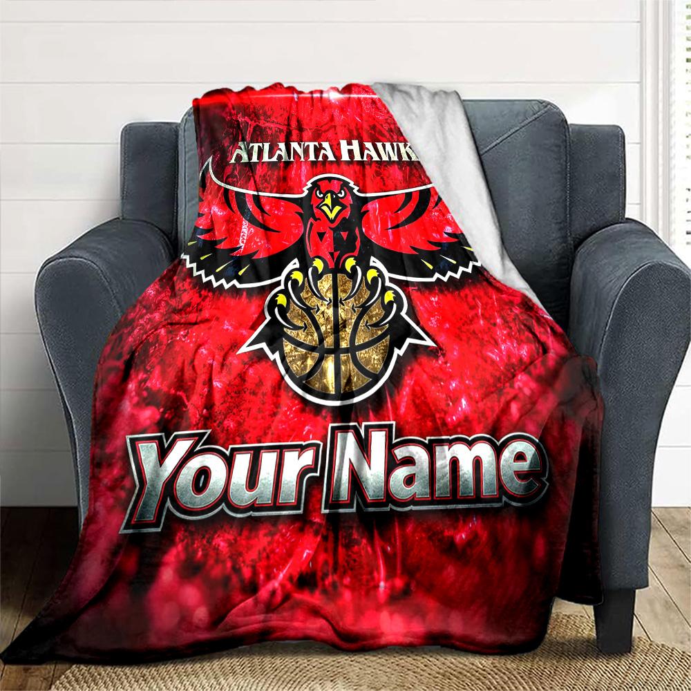 Name Custom Atlanta Hawks Print Flannel Blanket High Quality Warm Comfortable Cover for All Seasons Perfect for Gifts Home Decor