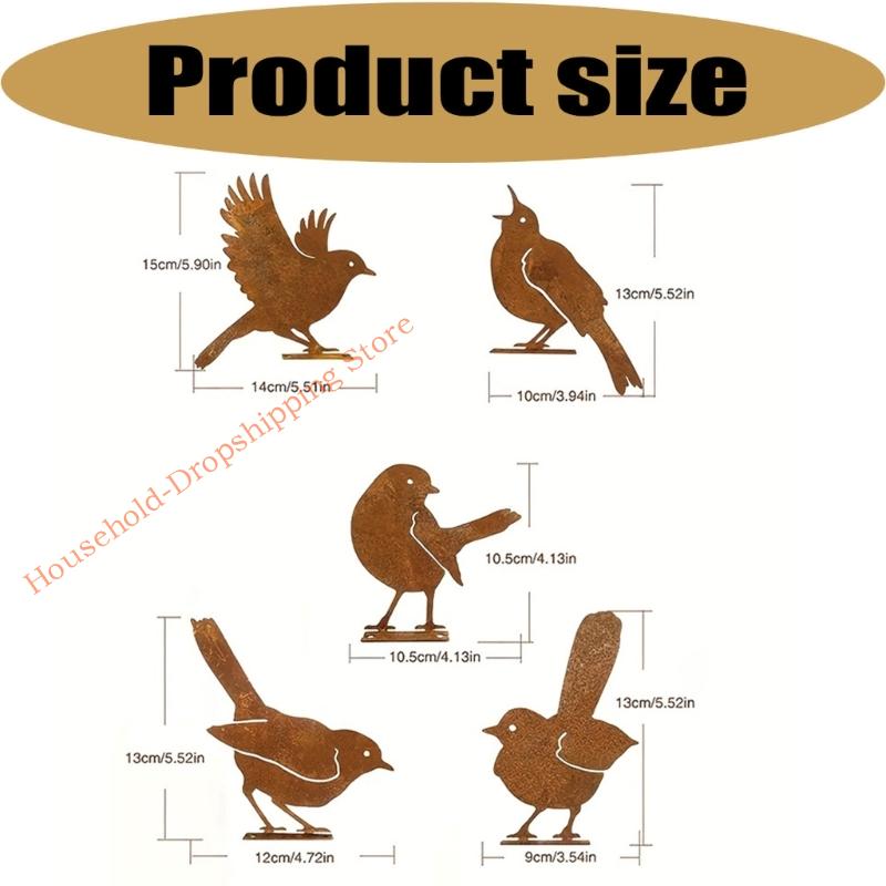 Decorative Metal Bird Figurines Set with Realistic Rusts Finish For Garden Pathway Accent Backyard Ornament 85AD
