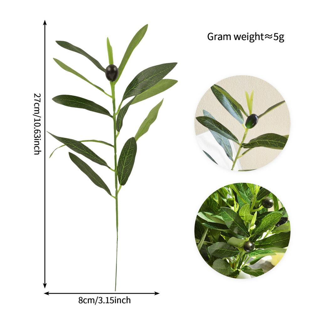 10pcs Photography Props With Olive Fruit Artificial Olive Branch Elegant Handmade Artificial Leaf Green 27cm Fake Plants Office